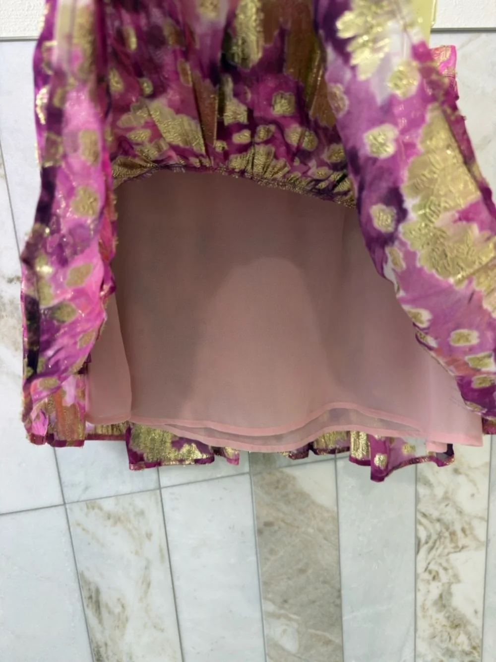 LoveShackFancy Moe Metallic Pink Ruffle Mini Skirt - Picture 5 of 5